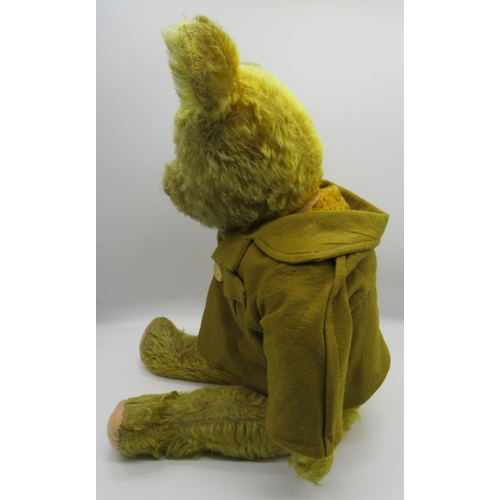 142 - Circa 1920's American bear in golden mohair with glass eyes, jointed arms and legs, swivel head, sti... 