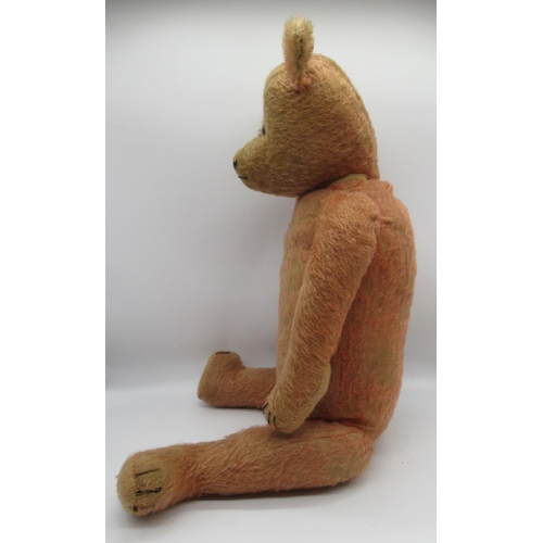 133 - Circa 1920's American bear, in deep pink mohair, with glass eyes, jointed arms and legs and swivel h... 