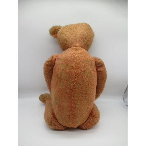 133 - Circa 1920's American bear, in deep pink mohair, with glass eyes, jointed arms and legs and swivel h... 