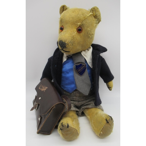 116 - Chiltern c. 1930's School Boy teddy bear with glass eyes, jointed arms and legs and swivel head, wea... 