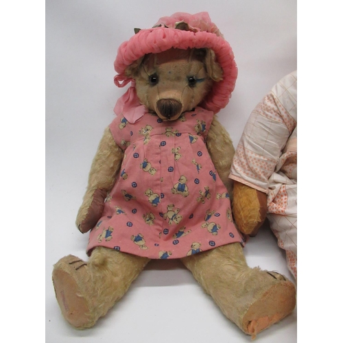 187 - Circa 1950's large Chad Valley teddy bear in golden mohair with glass eyes, jointed arms and legs, s... 