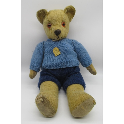 53 - Collection of c. 1940/50's British teddy bears: Pedigree c. 1950's teddy bear with original pads, we... 