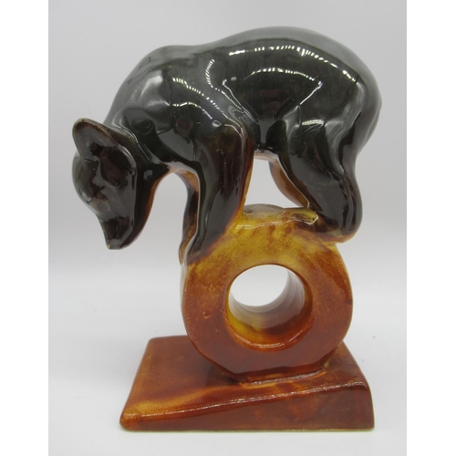 246 - Performing brown bear standing on cylinder, stamped with makers mark and stamped Made In USSR, brown... 