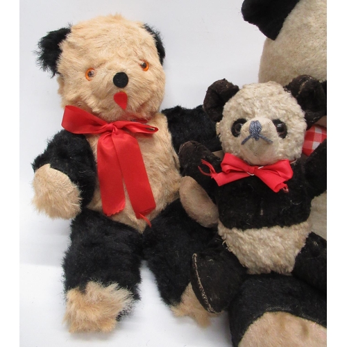 48 - Collection of c1940s-1960s British Panda teddy bears including a 1940s artificial silk panda with gl... 