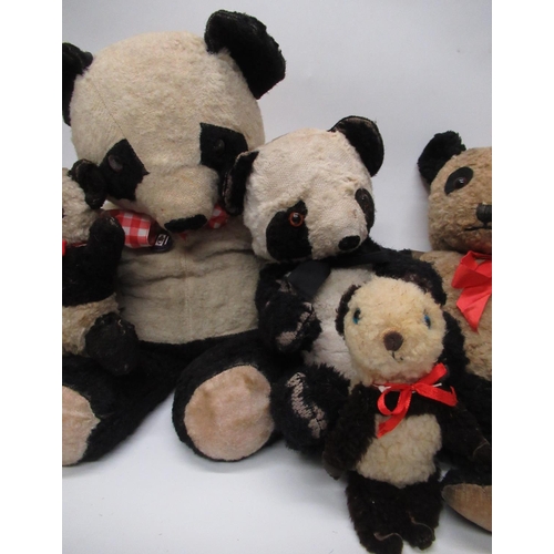 48 - Collection of c1940s-1960s British Panda teddy bears including a 1940s artificial silk panda with gl... 