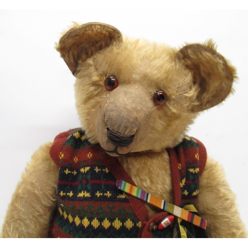 64 - Chad Valley Magna c. 1930's large teddy bear in golden mohair, with glass eyes, jointed arms and leg... 