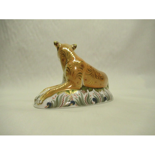 331 - Royal Crown Derby Paperweights - Lioness L18cm and Donkey Foal H10cm, both with gold stoppers (2)