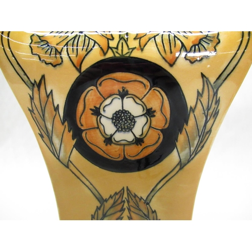 342 - Cobridge 2002 Golden Jubilee vase of square waisted two-handled form, decorated with trailing foliag... 