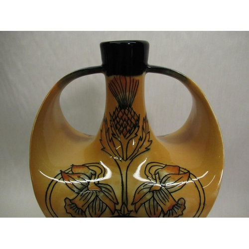 342 - Cobridge 2002 Golden Jubilee vase of square waisted two-handled form, decorated with trailing foliag... 