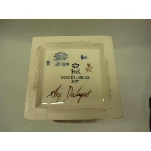 342 - Cobridge 2002 Golden Jubilee vase of square waisted two-handled form, decorated with trailing foliag... 