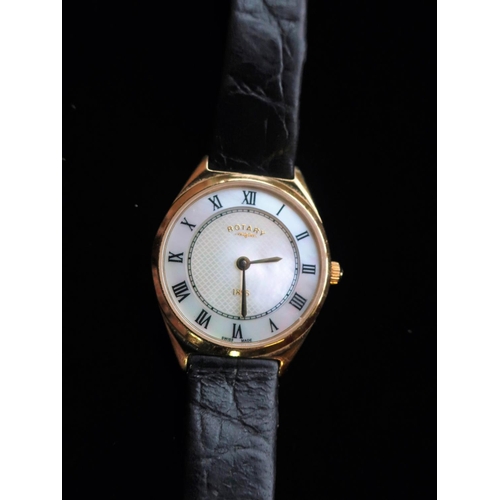 55 - Rotary 1895 Ladies Rotary quartz wrist watch, gold plated case on brown leather strap with gold plat... 