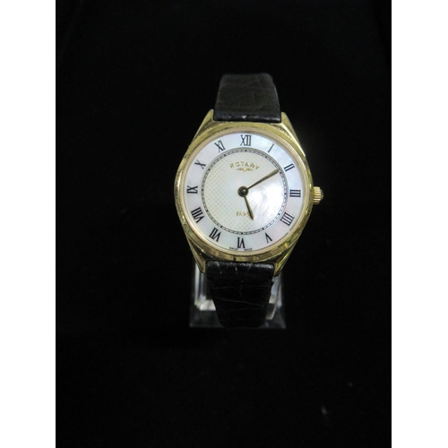 55 - Rotary 1895 Ladies Rotary quartz wrist watch, gold plated case on brown leather strap with gold plat... 