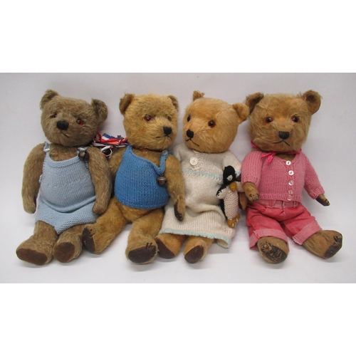 108 - Collection of c. 1940s Chiltern teddy bears, including a bear in golden mohair with glass eyes, join... 