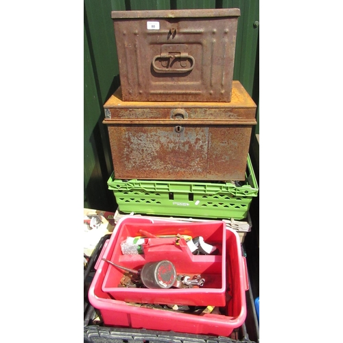 80 - six boxes containing a large quantities of tools including sockets, spanners etc and 4 vintage tins/... 