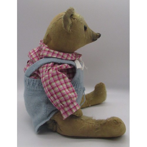 156 - Early C20th unusual teddy bear with boot button eyes and rattle in tummy when shaken, wire jointed, ... 
