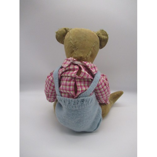 156 - Early C20th unusual teddy bear with boot button eyes and rattle in tummy when shaken, wire jointed, ... 
