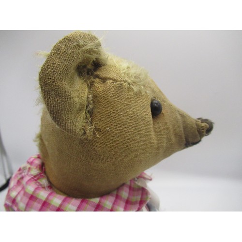 156 - Early C20th unusual teddy bear with boot button eyes and rattle in tummy when shaken, wire jointed, ... 