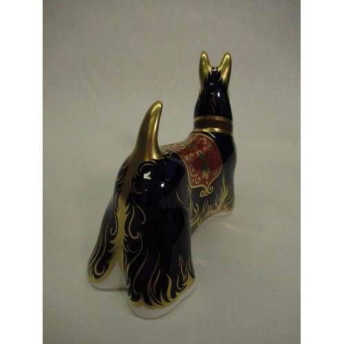 335 - Royal Crown Derby Paperweights - Rough Collie H14cm and Scottish Terrier H10cm, both with gold stopp... 