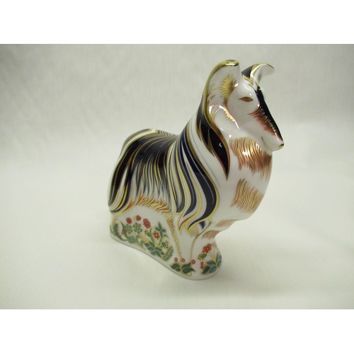 335 - Royal Crown Derby Paperweights - Rough Collie H14cm and Scottish Terrier H10cm, both with gold stopp... 