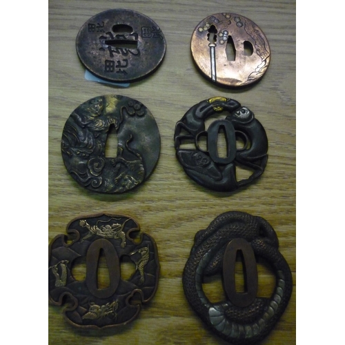 827 - Group of six various Japanese bronze tsubas some with signature panels (6)