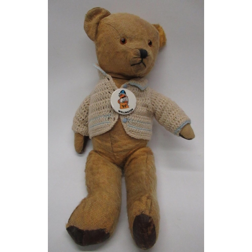 160 - Collection of c. 1930/50's teddy bears: large Chiltern teddy bear with clear glass eyes, jointed arm... 