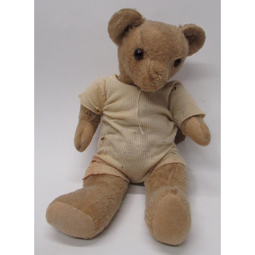 160 - Collection of c. 1930/50's teddy bears: large Chiltern teddy bear with clear glass eyes, jointed arm... 