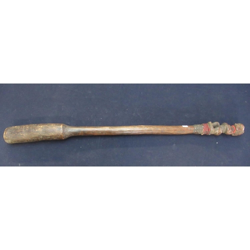 775 - Carved wood native staff with Figural hilt