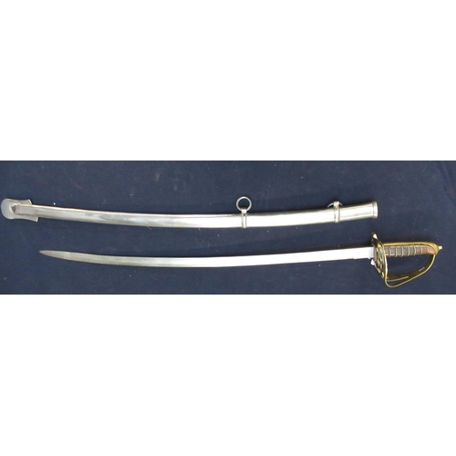 800 - Modern decorative cavalry type sword with brass hilt and steel scabbard