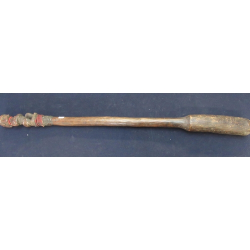 775 - Carved wood native staff with Figural hilt