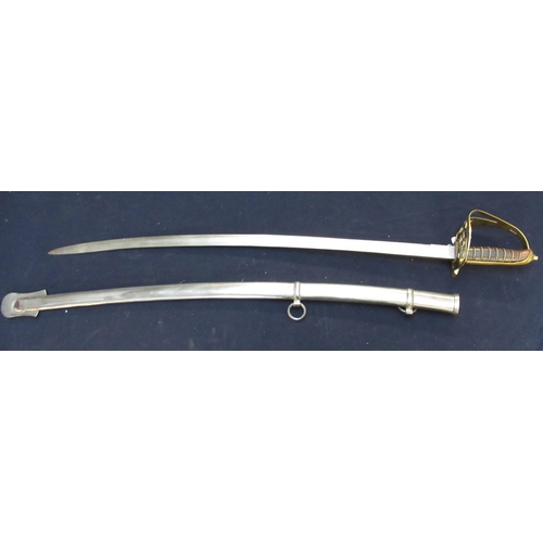 800 - Modern decorative cavalry type sword with brass hilt and steel scabbard