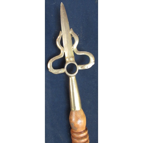 805 - Unusual Gourd/staff with spear point, turned shaft  and double head finial, overall L111cm