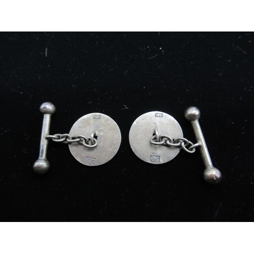 34 - Pair of Chinese silver roundel cufflinks with character marks to front stamped WC 90 06 0.2ozt