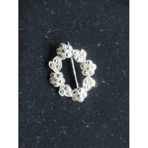 18 - Italian Sterling silver chain link bracelet, silver and marcasite cameo brooch stamped 800, Sterling... 