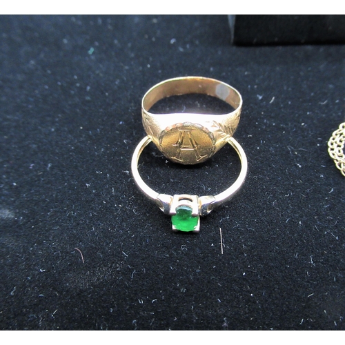 20 - 9ct gold locket on chain, 9ct gold green stone solitaire ring Size O gross 4.2g and collection of ye... 
