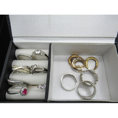 36 - Collection of Silver rings set with CZ stones Sizes K (1), N(2), P(3) R 1/2, three 9ct gold single h... 