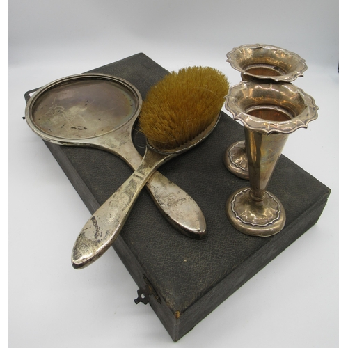 37 - Hallmarked Sterling silver dressing table cased set of a hair brush and hand mirror (missing mirror)... 