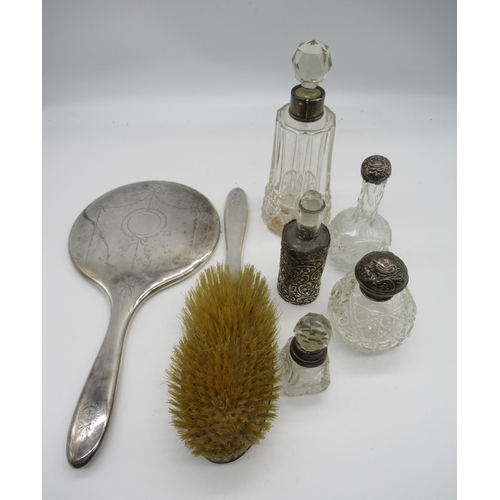 38 - Hallmarked Sterling silver dressing table set of a hair brush and hand mirror with etched back, Birm... 