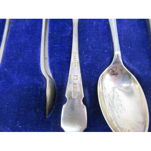 42 - Hallmarked sterling silver set of six cased teaspoons and sugar nips Sheffield 1922,  another cased ... 