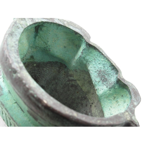 61 - Green verdigris patinated cast metal model of a Chinese elder, H24cm W11cm