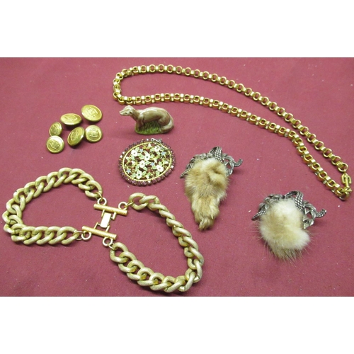 46 - Givenchy gold plated necklace, Monet gold plated flat curb link bracelet, two rabbit fur broaches wi... 