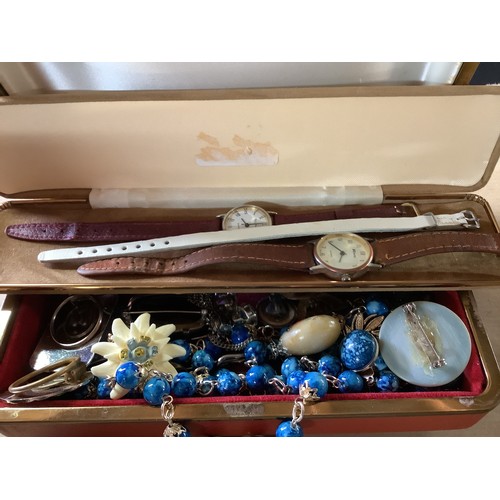 48 - Collection of costume Jewellery and three ladies wristwatches