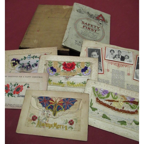 102 - WWI silk greeting card Always Merry decorated with butterfly with Union Jack wings, four other simil... 