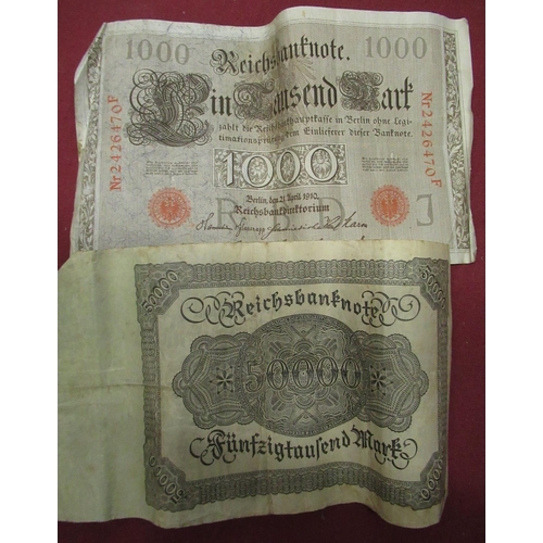 106 - Two ER.II Bank of England 10 shilling notes, German Weimar Republic bank notes, pre decimal nickel c... 