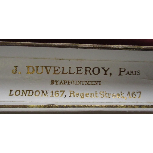 108 - J. Duvelleroy of Paris, two late C19th/early C20th mother of pearl and lace fans in original boxes, ... 