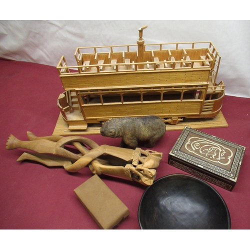 110 - Hand built matchstick model of a Blackpool tram H30cm L56cm, Indo-Persian rosewood box inlaid with m... 