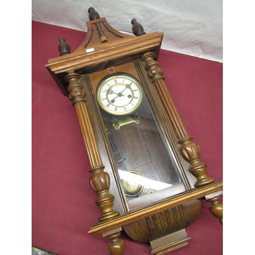 112 - Early C20th H. A. C. Vienna style wall clock, pine and walnut case with glazed door with half fluted... 