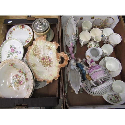 134 - C20th Dresden style bisque decorative sleigh ornaments, decorated with young ladies and putti, C20th... 