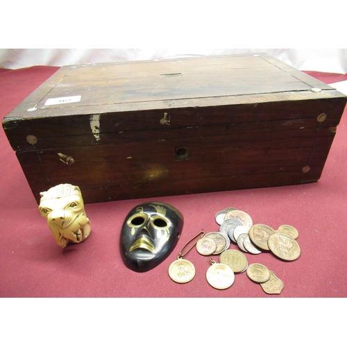 167 - Ivory carved handle in the form of lion carrying a gazelle, 23 various coins and medallions, a minia... 