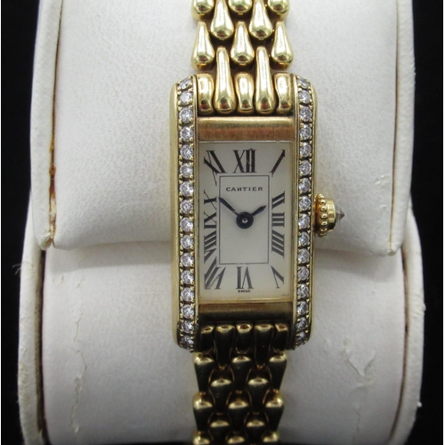 230 - Claire Sweeney Collection - Ladies Cartier Tank 18K and diamond quartz wristwatch, rectangular case,... 