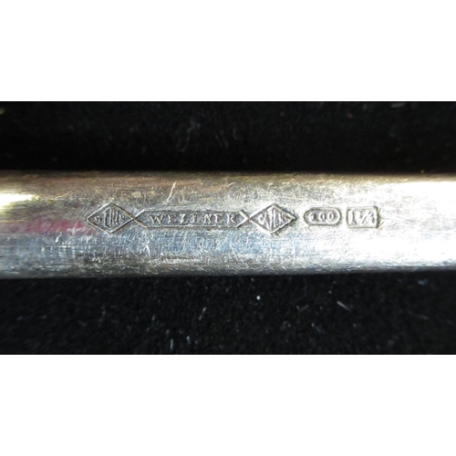 77 - Silver plated letter opener in the form of a two handed sword stamped Wellner 100 1 1/4